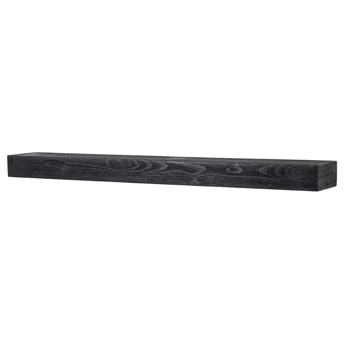 Modern Ember Eastport Rustic Wooden Fireplace Mantel Shelf In Black With Natural Distressing And